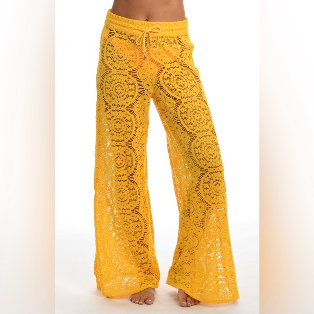 Sunshine 79 Chillin' Crochet Cotton Beach Pant Swimsuit Coverup Mustard Yellow